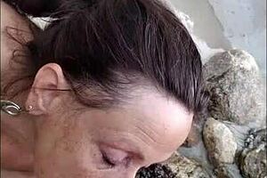 Hotwife Candi Annie Milks Hard Cock at Nudist Resort Pool in Wild POV