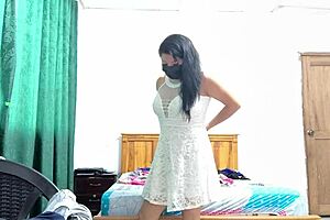 The Busty Executive Chooses A White Dress And Then Starts Making Sensual Movements Showing Her Beautiful Vagina