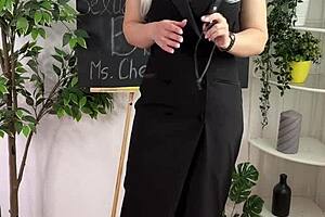 Sexual wellness bdsm session with fat ass teacher in glasses and see-through outfit. Beautiful big ass and shoes on display.