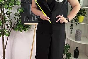 Sexual wellness bdsm session with fat ass teacher in glasses and see-through outfit. Beautiful big ass and shoes on display.