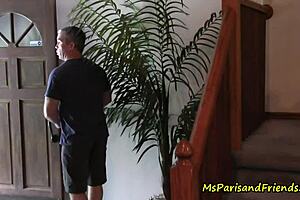 Paris straps on for her bi-curious husband in doggystyle roleplay 😏💦