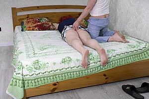 mature stepmom queening busty teen dyke in bedroom