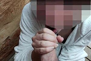 i flash my big cock to teacher in public sauna and she helps me cum - risk of getting caugh - misscreamy