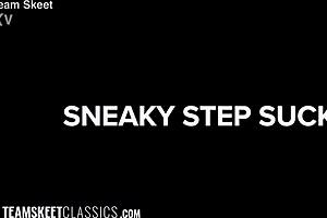 Naughty teens in bikinis team up for threesome with stepfather