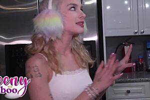 Teen Emma Rosie cuddles with stepdad at bedtime before a steamy finish