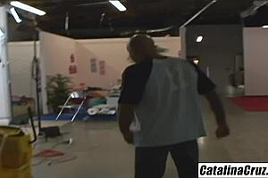 Victoria Sinn, petite MILF, devours juicy cock in scene.