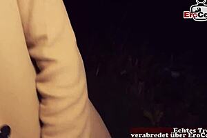 I meet a slim redhead German woman for POV sex in public.