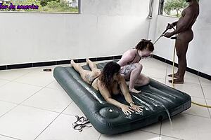 Wow, he did great helping those two whores, so they let him fuck them hard with orgasms and anal creampie!