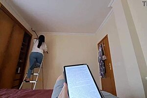 Latina maid in jeans gets creamy with seductive massage.