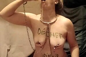 Housewife in bondage flashes ass for male domination bdsm masturbation