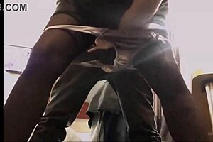 white slut in satin dress and stockings gets rimmed doggy style