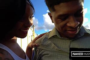 2 sexy black chicks from the midwest sucking on a black dick in miami