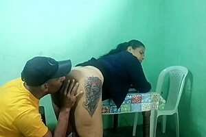 the stepmother got fucked by stepson in her husband's office, what a great ass