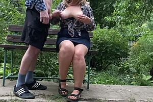 Mother-in-law's natural tits covered in cum.