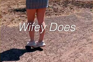 milf flashes shaved pussy outdoors