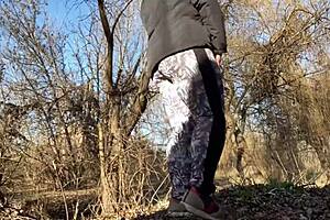 Mother-in-law wet in leggings nature 😏