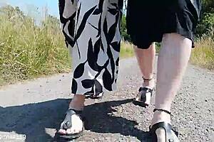 i walk barefoot in birkenstocks in the german nature