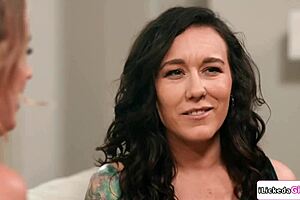 lesbian milf chats with petite redhead neighbor casually