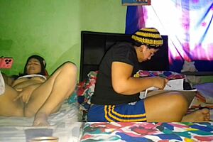 Mature Woman Masturbates While Stepsister Studies