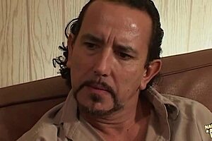 why is this blonde slut getting fucked in the ass by a mature guy?