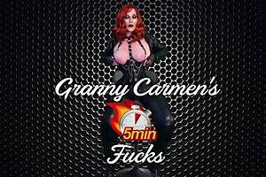 Granny Carmen Rocks Red for Intense DP Creampie