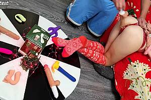 two thrusting dildos destroy young wife's tight pussy