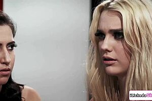 Lesbian scientist pussy licking her busty artificial models