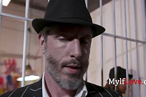 Don't let her looks fool you, she's a total femme fatale in prison stockings.