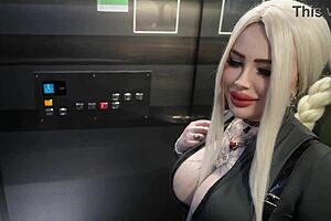 Hard fucked stranger in mouth in elevator public sex with housemate