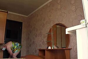 Neighbor Watches Chubby Milf Through Open Window with Big Natural Tits