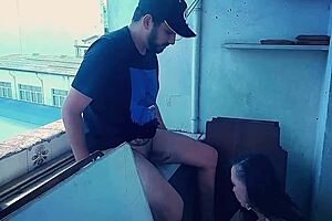 getting assfucked on the balcony with a big cock