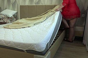 Home Camera Catches Chubby Mature Housewife Masturbating on Bed Sheets