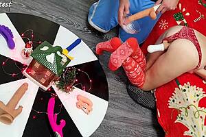 two thrusting dildos destroy young wife's tight pussy