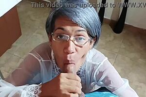 Sucking stepbrother's cock doggy, kneeling, standing until he cums 😈.