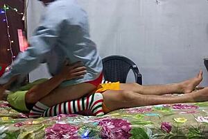 Dirty stepmother seduces innocent stepson in apartment for hard fuck. She rides his big cock wildly until creampie.