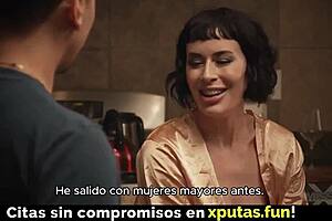 The brunette passionately fucks the spanish sub in stockings.