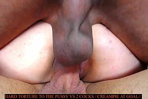 two cocks traversing this latinas pussy in double vaginal session