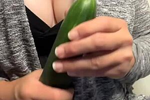 Milf uses cucumber for masturbation leading to squirting orgasm