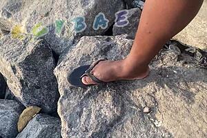Couple flashes at public bar and beach