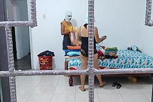 horny housewives touch each other's buttocks and tits while doing housework