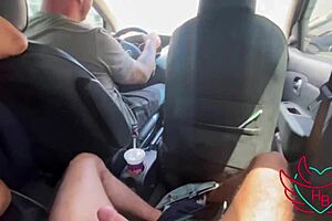 Latina wife sucks stepson in car while cuckold husband drives.