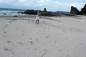 Anorexic Japanese Gilf gives pov blowjob at beach?