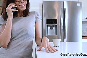 Stepson enjoys big tits stepmom in the bedroom from his point of view.