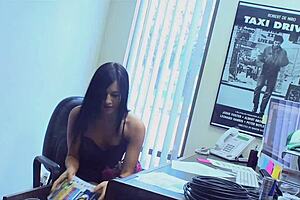 Fucking slutty brunette secretary bends over at work for anal