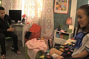 Eighteen-Year-Old Asian Coed with Tiny Tits Gets Split Open Anal