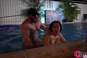 asian slut gets creampied in the pool