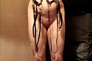 Slave girl in leather harness masturbates outdoors!