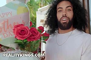 Curvy blonde Jenna Starr gets satisfied by James in kitchen doggystyle