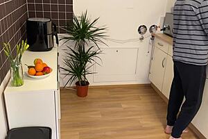 my husband jerks off to my stepmom in pantyhose, leading to doggystyle with wet pussy