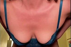 In hotel, she plays with clit for monster cock